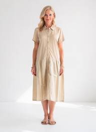 Robe mi-longue manches courtes manches courtes beige MAJESTIC FILATURES femme