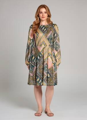 Robe mi-longue imprimé fleurs manches longues vert MOLLY BRACKEN femme