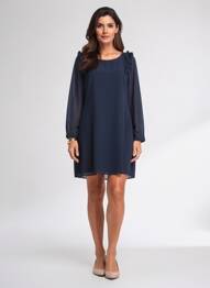 Robe courte fermeture zippée au dos manches longues bleu MOLLY BRACKEN femme