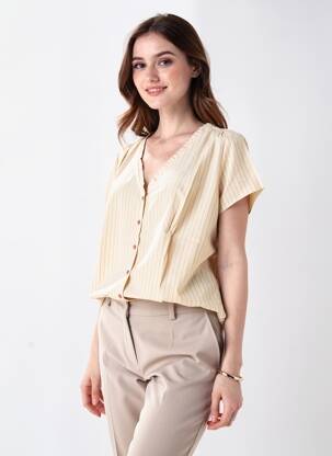 Chemisier coupe droite manches courtes beige DES PETITS HAUTS femme