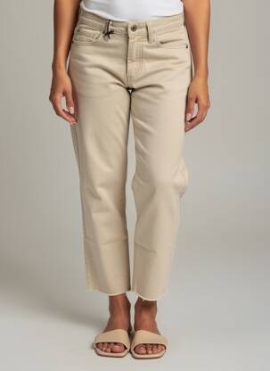Pantalon 7/8 fermeture zippée sous rabat boutonné taille normale or PLEASE femme