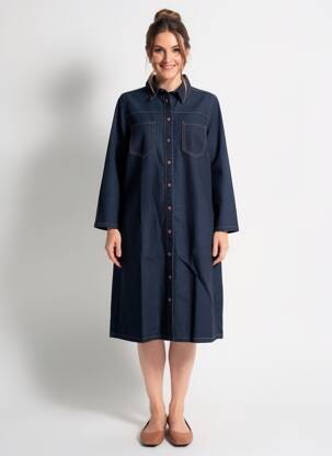 Robe mi-longue manches longues manches longues bleu STREET ONE femme