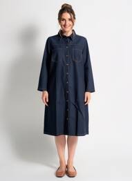 Robe mi-longue manches longues manches longues bleu STREET ONE femme