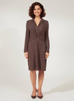 Robe mi-longue imprimé fantaisie manches longues noir SURKANA femme