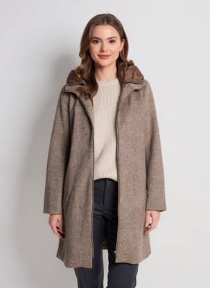 Manteau long coupe cintrée a capuche marron PLEASE femme