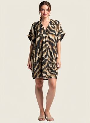 Robe courte coupe fluide manches courtes marron PLEASE femme