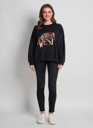 Sweat-shirt stretch manches longues noir MARCELLO COLLECTION femme
