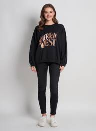 Sweat-shirt stretch manches longues noir MARCELLO COLLECTION femme