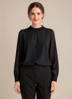 Blouse tissage popeline manches longues noir STREET ONE femme