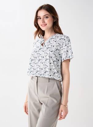 Blouse tissage popeline manches courtes blanc SHEEGO femme