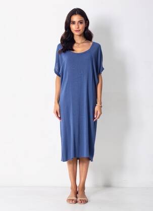 Robe mi-longue manches courtes manches courtes bleu STEFAN GREEN femme