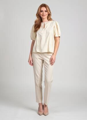 Blouse tissage popeline manches courtes beige LA FEE MARABOUTEE femme