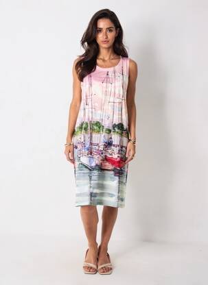 Robe mi-longue imprimé fantaisie sans manche rose ESPRIT DE LA MER femme