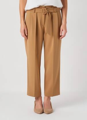 Pantalon droit tissage popeline taille haute marron B.YOUNG femme