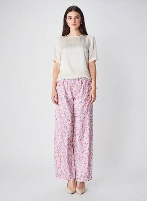 Pantalon droit tissage popeline taille normale rose LALALA LOVE YOU femme