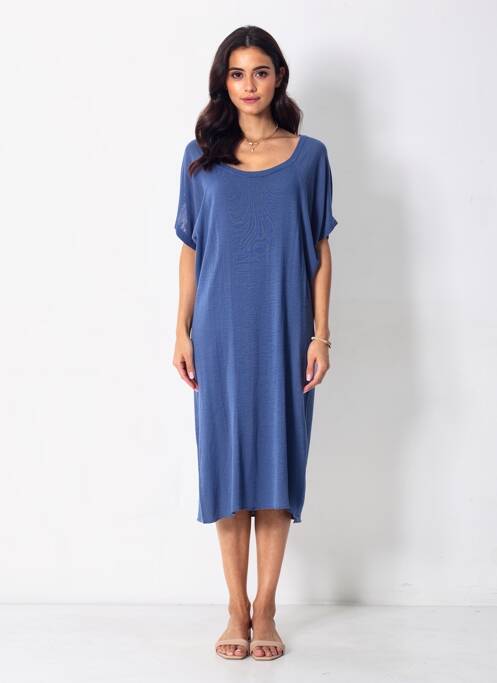Robe mi-longue manches courtes manches courtes bleu STEFAN GREEN femme