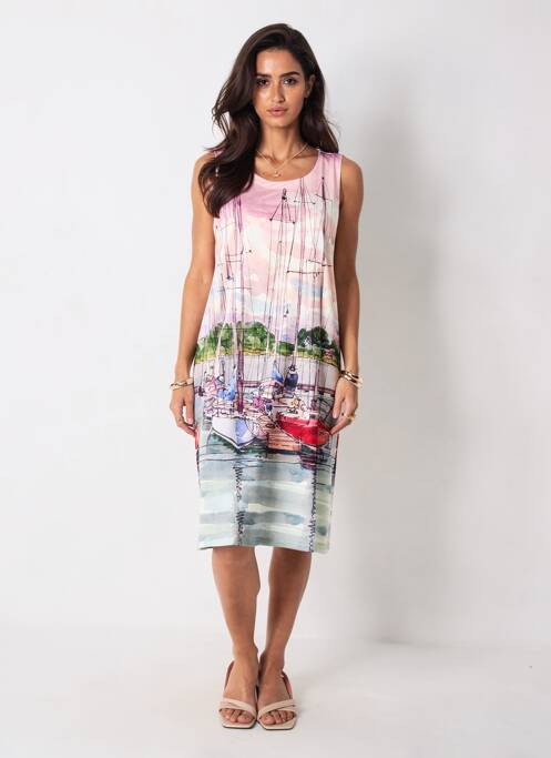 Robe mi-longue imprimé fantaisie sans manche rose ESPRIT DE LA MER femme