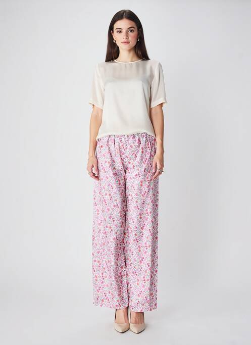 Pantalon droit tissage popeline taille normale rose LALALA LOVE YOU femme