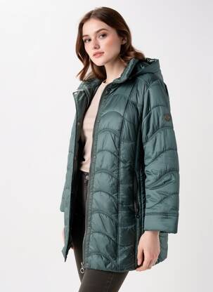 Doudoune poches a capuche vert BARBARA LEBEK femme