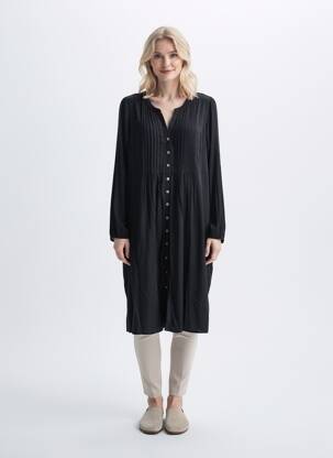 Robe mi-longue coupe fluide manches longues noir ZHENZI femme