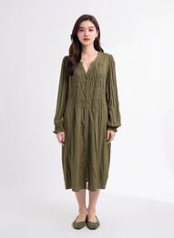 Robe mi-longue manches longues manches longues vert ZHENZI femme