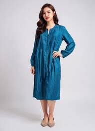 Robe mi-longue manches longues manches longues bleu ZHENZI femme