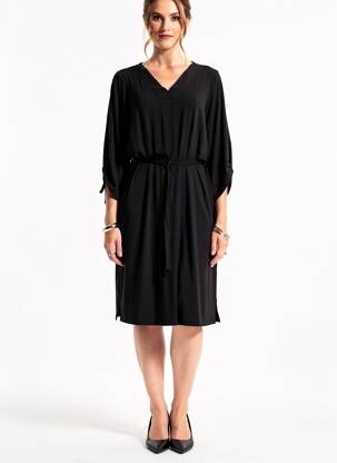 Robe mi-longue manches 3/4 manches 3/4 noir ZHENZI femme