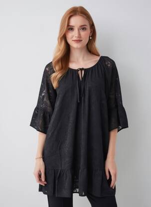 Robe mi-longue manches 3/4 manches 3/4 noir ZHENZI femme