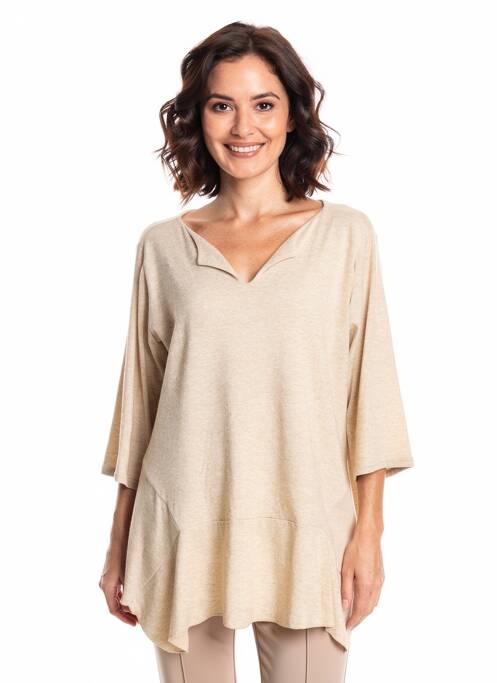 Pull tunique tissage chiné manches longues beige JORGIE PARIS femme
