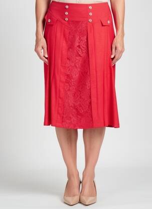 Jupe mi-longue coupe droite rouge FRANCE RIVOIRE femme