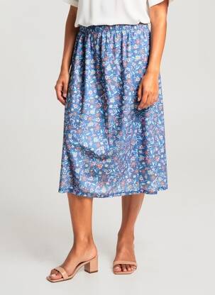 Jupe mi-longue coupe droite bleu FRANCE RIVOIRE femme