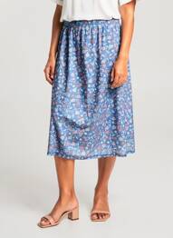 Jupe mi-longue coupe droite bleu FRANCE RIVOIRE femme
