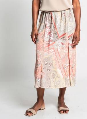 Jupe mi-longue taille normale beige GEVANA femme