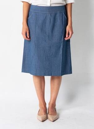 Jupe mi-longue coupe droite bleu GEVANA femme