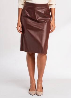 Jupe mi-longue taille à pinces marron GEVANA femme