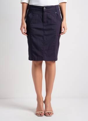 Jupe mi-longue coupe droite bleu GEVANA femme