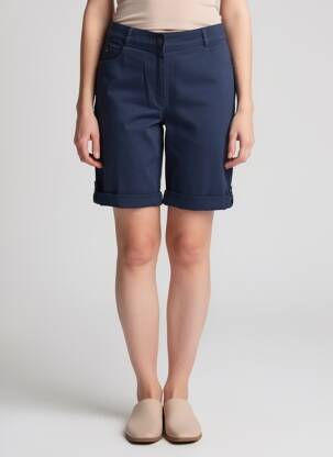 Bermuda tissage popeline taille normale bleu FRANCE RIVOIRE femme