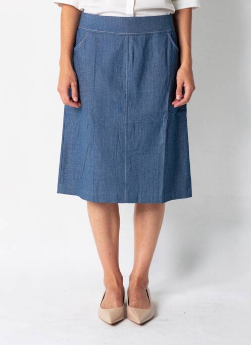 Jupe mi-longue coupe droite bleu GEVANA femme
