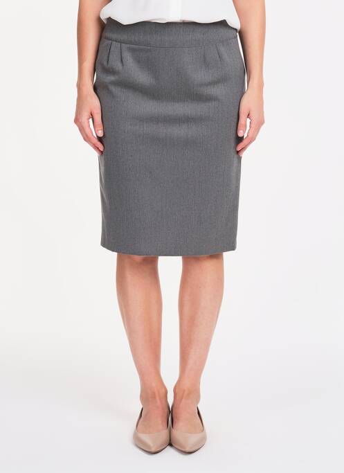 Jupe mi-longue taille à pinces gris GEVANA femme