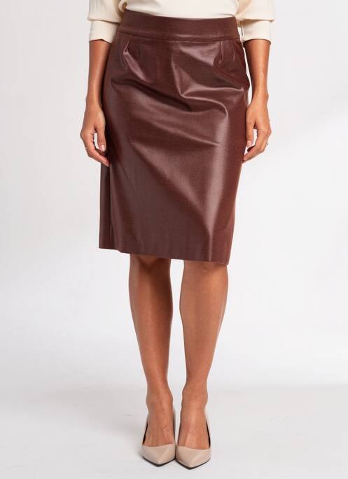 Jupe mi-longue taille à pinces marron GEVANA femme