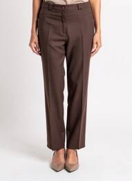 Pantalon droit fermeture zippée sous rabat boutonné taille normale marron PLURIELLES femme