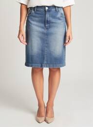 Jupe mi-longue coupe droite bleu WALTRON femme