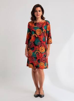 Robe mi-longue manches 3/4 manches 3/4 orange VEGAS femme
