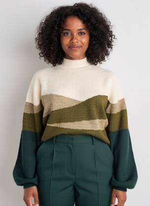 Pull coupe cintrée manches longues vert MARINA V femme