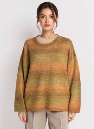 Pull tissage chiné manches longues marron BELLA JONES femme