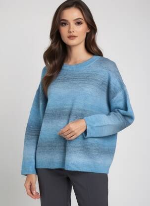 Pull tissage chiné manches longues bleu BELLA JONES femme