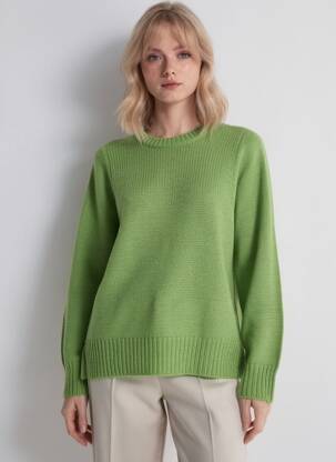 Pull coupe cintrée manches longues vert BELLA JONES femme