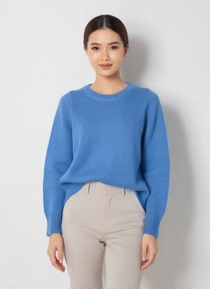 Pull coupe cintrée manches longues bleu BELLA JONES femme