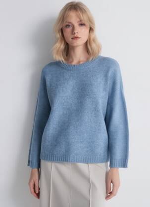 Pull tissage chiné manches longues bleu BELLA JONES femme