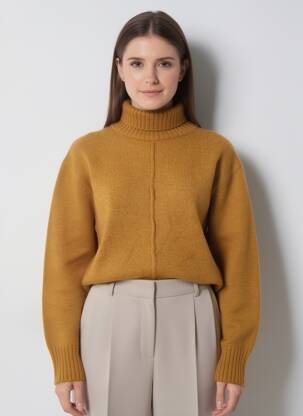 Pull col roulé tissage chiné manches longues jaune AN' GE femme